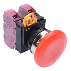 YW4B-M4E02R Red 22mm Metal Bezel Mushroom Momentary Push Button Switch 2NC IP65 IDEC