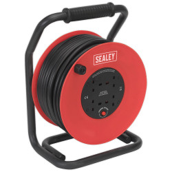 Sealey CR25025 Cable Reel 50mtr 4 x 230V 2.5mm&#xB2; Heavy-duty Thermal Trip
