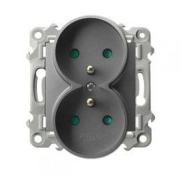 SZAFIR Gniazdo podwójne z uziemieniem z przesłonami torów prądowych, moduł bez ramki szary mat GP-2ZRZP/m/70