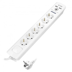 Listwa przeciwprzepięciowa, 6 gniazd 2P+Z (schuko), kabel 3x1,5mm2, długość 3m, z wyłącznikiem podświetlanym, ORAE13163(GS)/3M