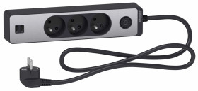 Odace Przedłużacz 3 gniazdowy z łącznikiem 2x USB, 1,5m antracyt+szczotkowane aluminium ST933U1BA