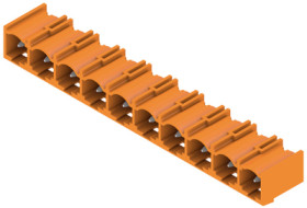 Pin header, 10 pole, pitch 7.62 mm, angled, orange, 1472570000