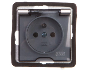 AS Gniazdo bryzgoszczelne z/u IP44 klapka przezroczysta srebro GPH-1GZ/m/18/d