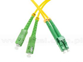 Patchcord światłowodowy SM SC/APC-LC/APC, 9/125, dupleks, G652D 1m
