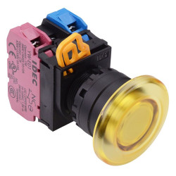 YW1L-A4E11Q3Y Yellow 12V illuminated 22mm Mushroom Maintained Push Button Switch 1NO-1NC IP65 IDEC