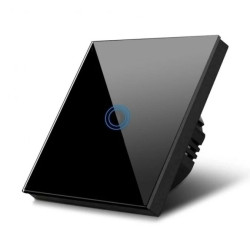 Dotykowy włącznik światła, pojedynczy, szklany, czarny z okrągłym przyciskiem MCE702B