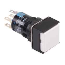 AB6Q-A2PWC White 16mm Latching Square Push Button Switch IP65 DPDT