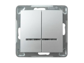IMPRESJA Wyłącznik podwójny świecznikowy podwójny z podświetleniem srebro ŁP-2YS/m/18 OSPEL