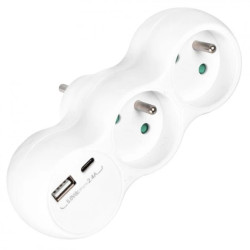 Rozgałęźnik sieciowy 2 gniazda French z uziemieniem + USB-C 2.4A + USB-A 2.4A VA0358 VAYOX