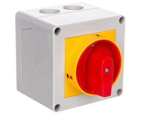 Łącznik krzywkowy 0-1 3P 16A do wbudowania z pokrętłem żółto/czerwonym blokowany kłódką GX1610P25