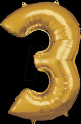 9906268 AMSCAN foil balloon, number 3, gold