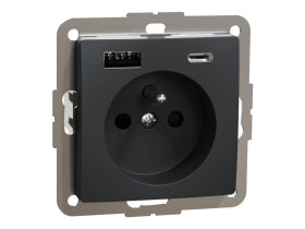 SEDNA DESIGN & ELEMENTS Gniazdo pojedyncze z uziemeiniem z USB A+C 3A czarny antracyt SDD114072 SCHNEIDER ELECTRIC