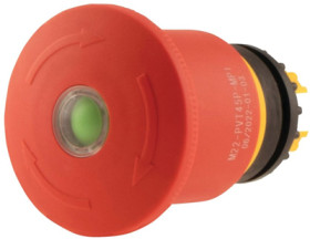 Mushroom pushbutton, unlit, latching, waistband round, red, mounting Ø 22.5 mm, 121463