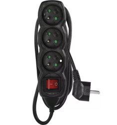 Przedłużacz 3 gniazda 1,5m czarny Z ZABEZPIECZENIEM, WYŁĄCZNIK