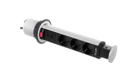 Biurkowy Przedłużacz Wpuszczany 60Mm, 3X Schuko, 2Xusb 2,1A 5V (Srebrny)