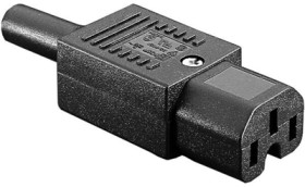 Jack C15, 3 pole, cable assembly, screw connection, black, PX0597