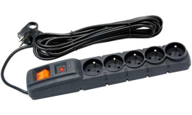 ACAR F5 listwa zabezpieczająca - przedłużacz elektryczny; 5 gniazd; 3m, czarny