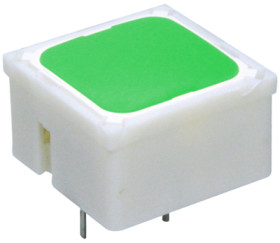 Short-stroke pushbutton, 1 Form A (N/O), 250 mA/35 V AC/DC, illuminated, actuator (green, L 0.7 mm), 2.9 N, THT, 3.14.200.022/00