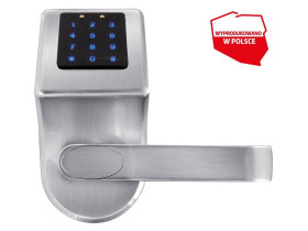 Szyld z kontrolą dostępu EURA ELH-80B9 SILVER z klawiaturą dotykową sterowaniem SMS czytnikiem Mifare modułem Bluetooth i uniwer