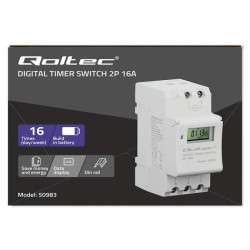 Qoltec Elektroniczny programator czasowy TIMER na szynę DIN z wbudowaną baterią Haromonogram 7 dni 16 programów
