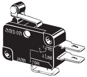 V-155-1A5, Wyłącznik krańcowy, miniaturowy, dźwignia z rolką, 15A, SPDT, konektor 6.3mm, Omron, V1551A5