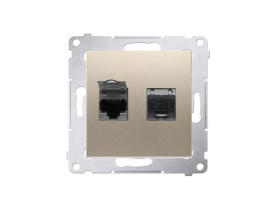 SIMON 54 Gniazdo komputerowe podwójne 2xRJ45 złoty mat kat.6 ekranowane z przesłoną przeciwkurzową D62E.01/44 KONTAKT SIMON