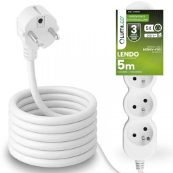 Przedłużacz Sieciowy Kabel z Uziemieniem Listwa Zasilająca 5 Gniazda 5m Biały Sznur Lendo Lumiled