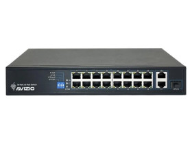 Switch PoE Desktop 18x port RJ45 (16x PoE+ 100Mb/s i 2x Uplink Gigabit Ethernet ) przełącznik niezarządzalny AVIZIO
