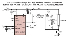 Photoflash Capacitor Chargers with Output Voltage Monitor and Integrated IGBT Drive