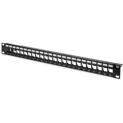 Modular patch panel, shielded, 24-port, blank, 1U, rack-mount, black (RAL 9005)