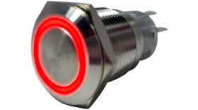 Przełącznik przyciskowy wandaloodporny Zatrzaskowy 1NC, 1NO średnica wycięcia 19mm, montaż panelowy RND