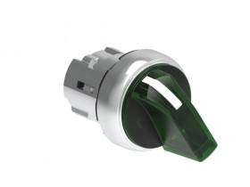 Przełącznik 3 pozycyjny 1-0-2 metalowy podświetlany fi22mm pokrętło krótkie Zielony LPSSL1303