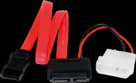 SLSATAF12 Cable slim SATA fe. &gt; SATA fe. / LP4 ma., 30 cm, red