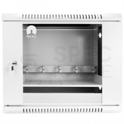 Szafa wisząca RACK 19" 9U 600mm drzwi szklane biała NEKU TS BOX
