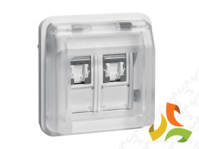 BERKER W.1 Gniazdo komputerowe podwójne UAE 8-biegunowe kat.6e z pokrywą IP55 biały 14103502 HAGER