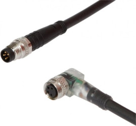 VK060F73, Kabel połączeniowy, 0,6m, M8 żeński 4pin kątowy, M8 męski 4pin prosty, 4x0,34mm², PUR czarny, 24V, -30-90C, IP67, TPU,