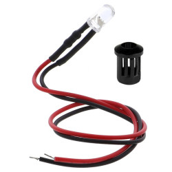 Dioda LED 5mm z rezystorem biała + oprawka 5V 12V 3V-24V przewód 20cm