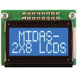 Midas Displays MC20805B6W-BNMLW-V2 2x8 COB LCD White on Blue 5mm Character
