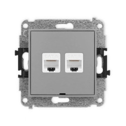 ICON Mechanizm gniazda komputerowego podwójnego 2xRJ45, kat. 6, 8-stykowy, bez pola opisowego szary mat 27IGKBO-4