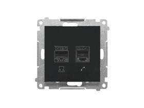 SIMON 55 Gniazdo teleinformatyczne RJ45 kat. 5e + telefoniczne RJ12 czarny mat T5F.01/149 KONTAKT SIMON