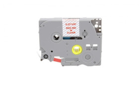 Taśma Tze-112 do drukarki Brother 6mm 8m przeźroczysta taśma czerwony nadruk