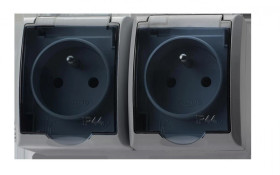 FALA Gniazdo hermetyczne podwójne z uziemieniem IP44 popiel GNH-2HZ/71/d