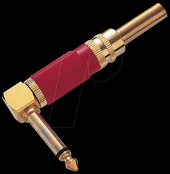 Jack plug, 6.3 mm mono, gold-plated, curved, black