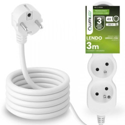 Przedłużacz Sieciowy Kabel z Uziemieniem Listwa Zasilająca 4 Gniazda 3m Biały Sznur Lendo Lumiled