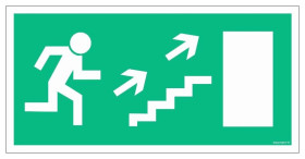 ZNAK - AC019 Wyjście ewakuacyjne w lewo schodami w górę 100 x 50 cm KS - Folia podłogowa foto.