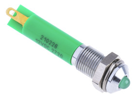 Lampka kontrolna do montażu panelowego 12V dc, zielona 6mm LED Chrom Końcówka lutownicza RS PRO