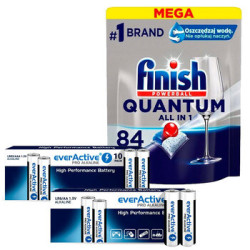 Baterie everActive Pro Alkaline 400szt LR6 / AA, 400szt LR03 / AAA + Kapsułki Finish Quantum 84 sztuki