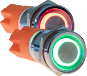 Vandal-proof pushbutton switch, silver, illuminated  (green), 0.5 A/230 VAC, mounting Ø 12 mm, IP67/IK10, BUTTON12E-03