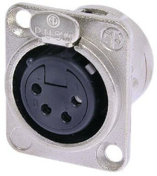 XLR panel socket, 4 pole, silver-plated, 1.5 mm², AWG 16, zinc die casting, NC4FD-L-1