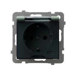 AS Gniazdo bryzgoszczelne z uziemieniem schuko IP-44 wieczko przezroczyste zielony mat GPH-1GS/m/84/d